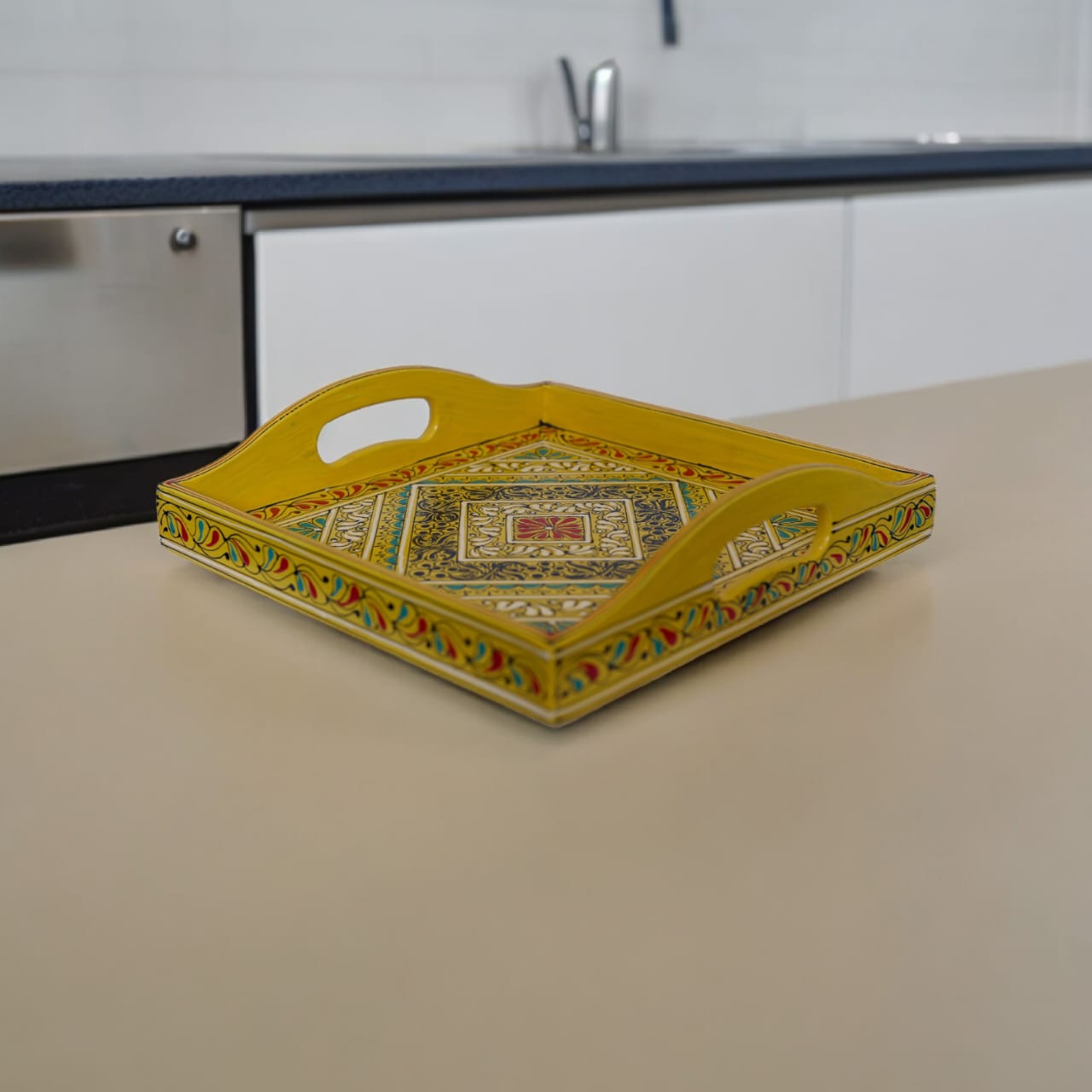 HAND PAINTED WOODEN SERVING TRAY