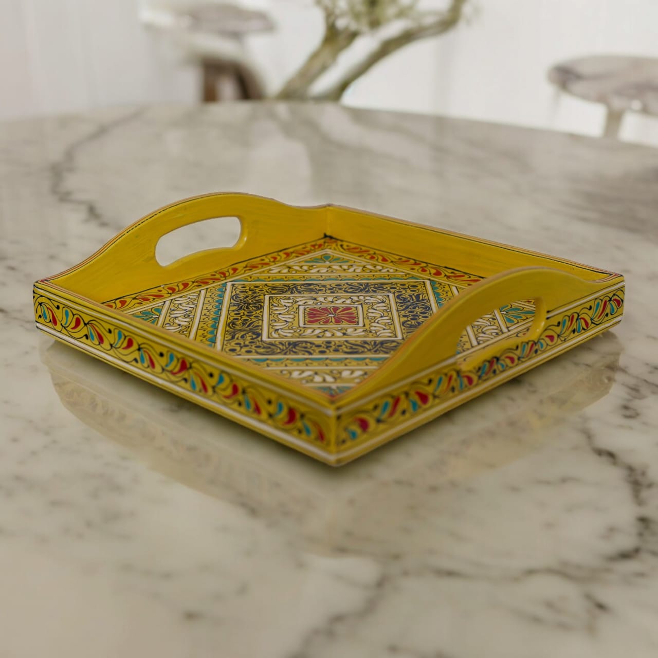 HAND PAINTED WOODEN SERVING TRAY